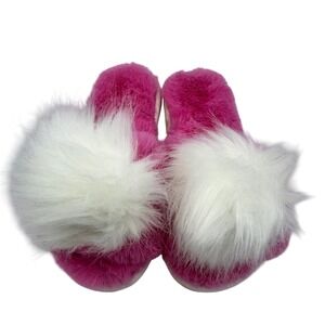 Shiraleah Chicago Pink Faux Fur Pom Pom Slippers Womens Size S/M 6-8 House Shoes